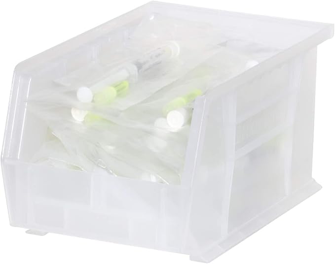 Akro-Mils 30237 AkroBins Plastic Storage Bins, Space-Saving Stackable Bins for Garage, Pantry, Craft Organization, 9" x 6" x 5", Clear, 12-Pack