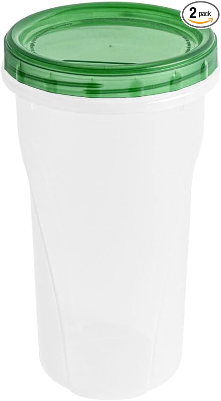 [48 Oz - Green - 2 Pk] Large Deli Food Storage Screw And Seal Containers 48 Oz Stackable Reusable Mirowave Dishwasher Safe Quality Plastic Twist Cap Canisters 2 Pack