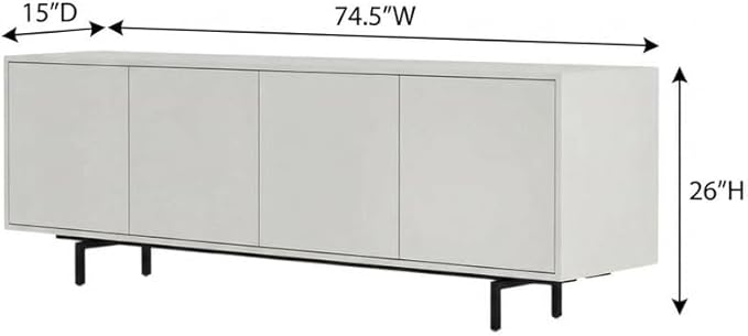 Furnifact White Laminate TV Console, Four Doors, Engineered Wood, Modern Transitional Industrial Style, Durable, Stylish for Living Room