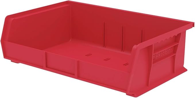 Akro-Mils 30255 AkroBins Plastic Storage Bins, Space-Saving Stackable Bins for Garage, Pantry, Craft Organization, 11" x 16" x 5", Red, 6-Pack
