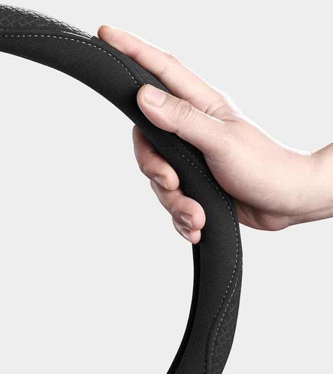 Car Steering Wheel Cover for Sonata SEL 2024, Leather Elastic Steering Wheel Protector Breathable Anti-Slip Steering Wheel Covers,Black-O