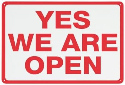 Placards Of Metal Yes We Are Open Aluminum Sign Fade Resistant Easy Mounting Indoor/Outdoor Use Sign 12X8 Inch