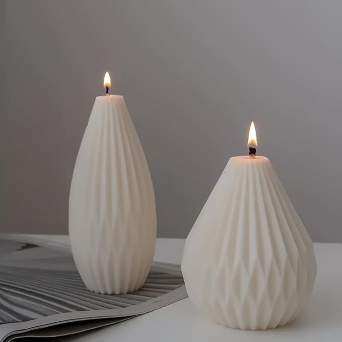 Silicone Candle Molds, 3D Pear Shape Scented Candle Mold, Classic Geometric Design, Colorless, BPA Free, Silicone Molds for Candle Making, DIY, Resin, Wax, Soap, Clay, Chocolate Etc