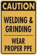 Caution Welding & Grinding Sign 12X8 Inches Metal Aluminum Signs, Weather Resistant, Weatherproof, Indoor Or Outdoor