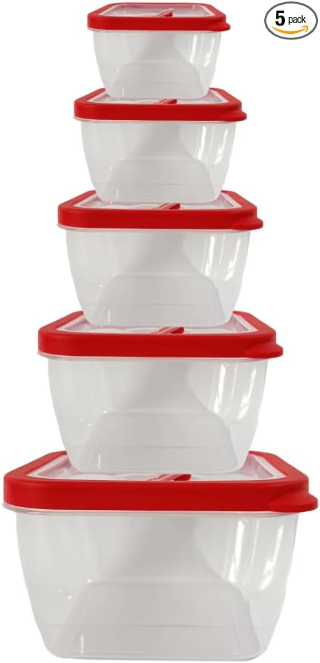 10-Piece Food Storage Containers with Vented Lids, Airtight and BPA Free, Stackable, Microwave, Freezer, and Dishwasher Safe (Red)