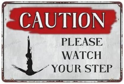 Vintage Aluminum Sign Caution Please Watch Your Step Down Arrow Sign Vintage Metal Sign 12"X8" Aluminum Warning Signs For Property Business Yard House Office