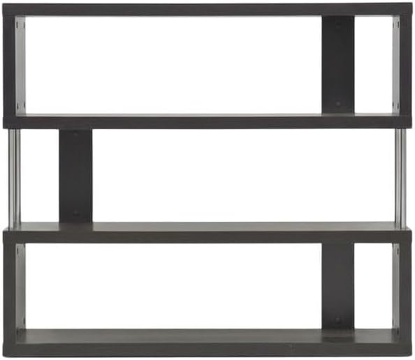 Furnifact Dark Brown Three-Shelf Modern Bookcase with Engineered Wood and Steel Construction, Transitional Style, Stylish Storage Solution