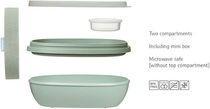 MEPAL, Duo-Lunch Box with Two Compartments for Food Storage, Plus a Detachable Mini Box, Portable, BPA Free, Nordic Denim, Holds 1425ml|48.2 oz, 1 Count, RST76400ND, 22.5x17.5x7.5 cm