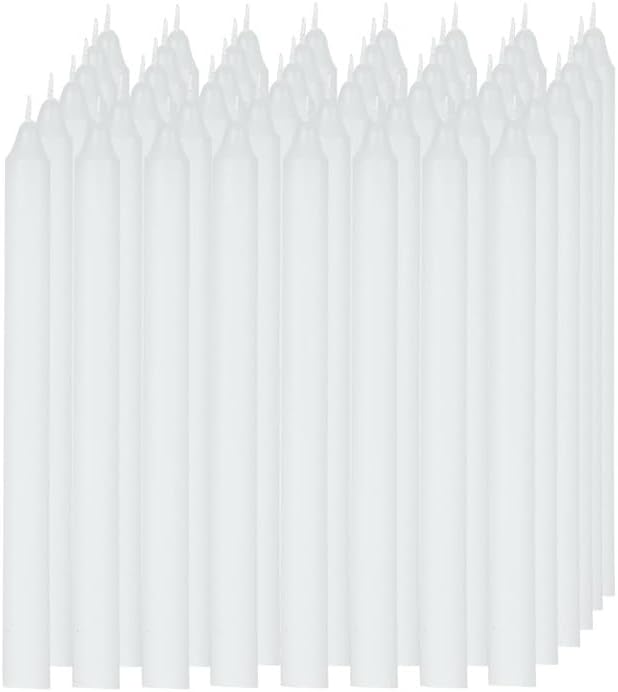 Welburn Veda&Co™ Church Candles, Household, Emergency - Pack of 48, 16mm x 8" (7 Hours Burn Time), 100% Fully Refined Paraffin Wax, for Memorial, Christmas Eve, Shabbat (White)