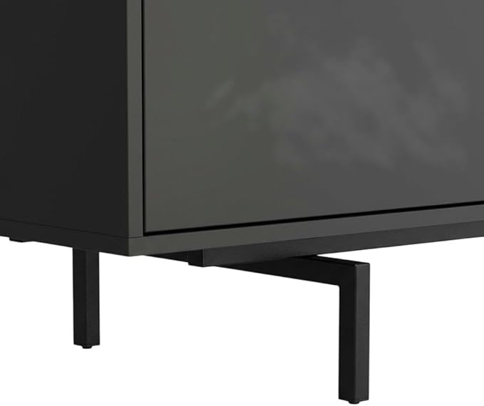 Furnifact Black Laminate TV Console with 4 Doors, Modern Transitional Industrial Style, Engineered Wood Construction, Durable, Stylish, Easy to Maintain