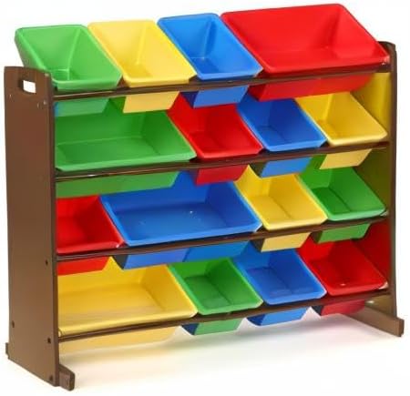 Humble Crew Supersized Toy Storage Organizer with 16 Removable Bins, Walnut/Primary – Large Toy Storage for Toddlers Ideal for Kids' Rooms, Playrooms, and Nurseries - Modern Toy Bins for Kids