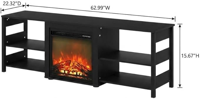 Furnifact Americano Wood TV Stand with Fireplace, Modern Design, Sturdy Construction, Spacious Storage, 70-Inch Wide, Living Room Entertainment Center