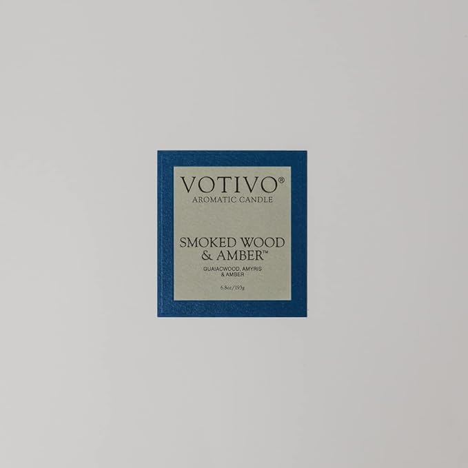 VOTIVO 6.8oz Aromatic Soy Blend Highly Fragranced Home Decor Jar Candle-Smoked Wood & Amber
