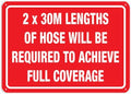 2 X 30 M Lengths Of Hose Required For Coverage Sign 12 X 8 Inch Metal Sign, Rustproof Aluminum, Multicolor