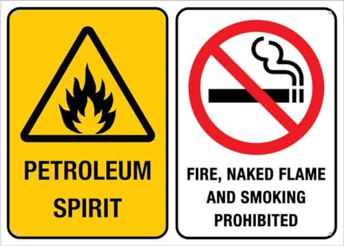 Petroleum Spirit Fire Naked Flame And Smoking Prohibited 12X8 Inch Tin Sign Great For Garden And Yard Wall Decor