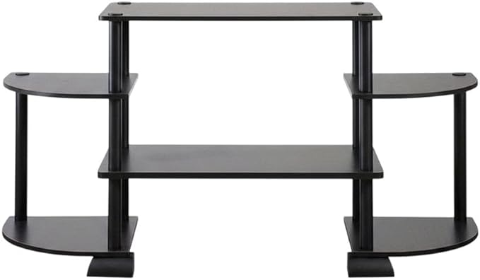 Furnifact Black Rounded Corner TV Entertainment Center, Modern Design, Composite Wood, PVC Tubes, Stylish Espresso/Black Finish, Living Room Setup