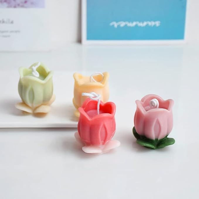 Cestony 2Pcs 3D Tulip with Leaves Candle Silicone Molds for Making Candle Resin Pillar Aromatherapy Gypsum Candles Wax Soap Flower Specimen Clay Craft
