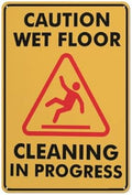 Caution Wet Floor Cleaning In Progress Sign Metal Signs 12X8 Inch Rust Free Aluminum,Uv Ink Printing,Durable/Weatherproof Outdoor For Home