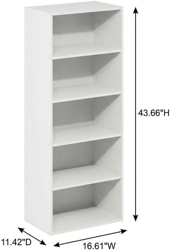 Furnifact 5-Tier Open Shelf Bookcase, Bookshelf, Storage Organizer, White, Durable Wood Construction, Multi-Functional Home Office and Living Room Display