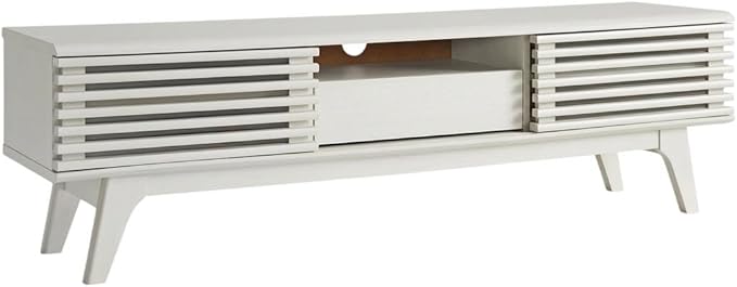 Furnifact White Wooden TV Stand with Spacious Surface, Modern Design, Durable Bicast Leather, Classic Style for Living Room or Entertainment Area