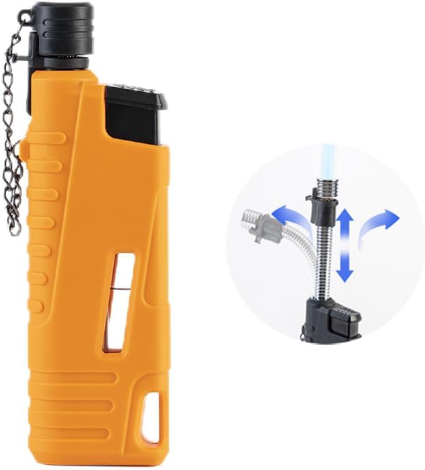 Navpeak Torch Lighter Flexible Wand Telescopic Windproof Jet Flame Lighters Butane Refillable for for Candle Kitchen Outdoor Grill Fireplace Camping(Buatne Not Included)(Orange)