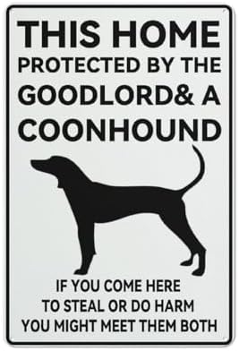 Metal Sign This Home Protected By Coon Hound Aluminum Sign Made Of Metal Vintage Design For Wall Decoration 12X8 Inch