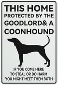 Metal Sign This Home Protected By Coon Hound Aluminum Sign Made Of Metal Vintage Design For Wall Decoration 12X8 Inch