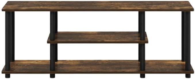 Furnifact Amber Pine/Black Wooden TV Stand with 3-Tier Open Shelves, Modern Design, Stable Construction for Living Room, Entertainment Center