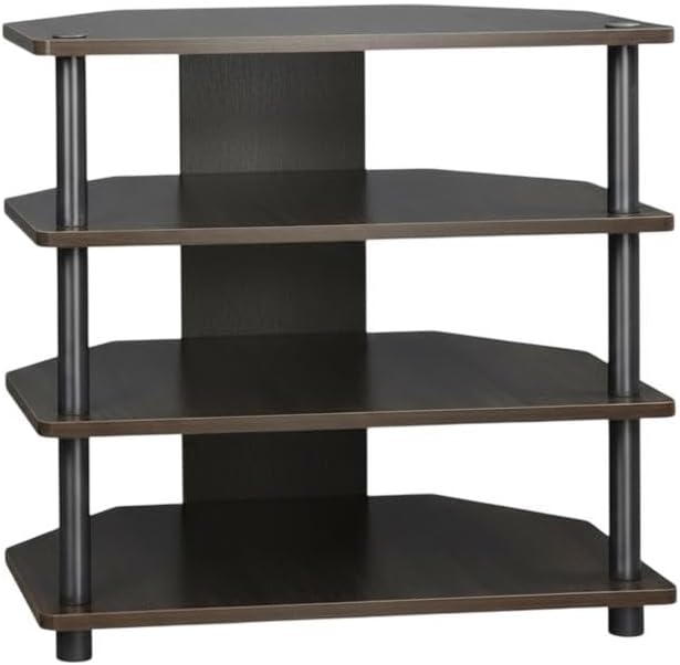 Furnifact Espresso Easy Assembly 4-Tier Petite TV Stand, Durable Composite Wood Construction, Space-Saving Design, Modern Style for Living Room