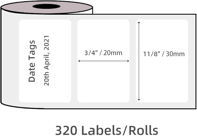 Phomemo M110 Label Printer Paper, White Self-Adhesive Thermal Paper, Compatible with M110 M120 M200 M220 M221 M150 M250 M260 M108 M100 Label Printer, 1.18" x 0.79" (30x20mm), 320 Labels/Roll
