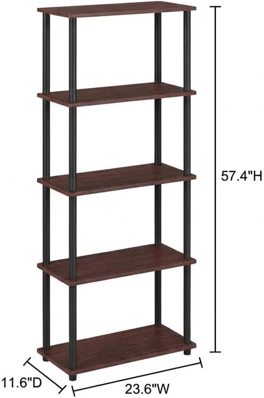 Furnifact Dark Cherry Black Bookcase with Wooden Construction and Modern Design, Sturdy Storage Solution for Living Room or Office, Elegant Finish