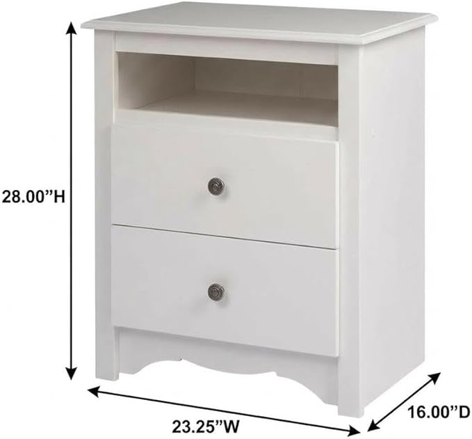 Furnifact White Tall Nightstand, 2 Drawers, Open Shelf, Stylish Bedroom Storage, Durable, Modern Design, Ideal for Compact Spaces