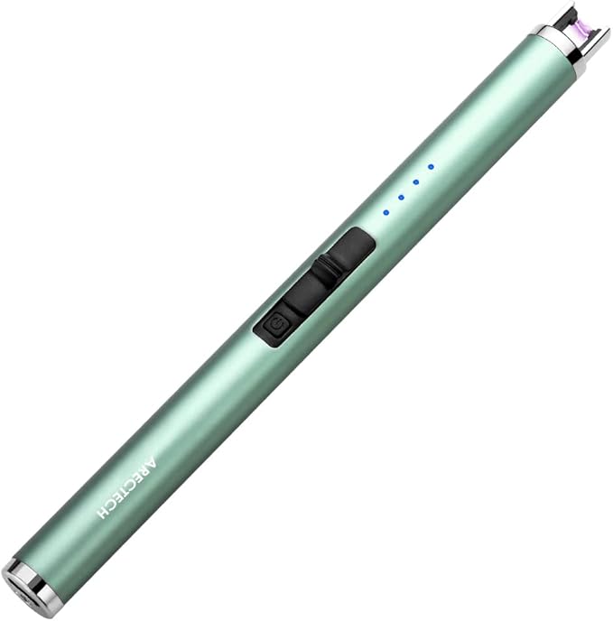 ARECTECH Rechargeable Electric Candle Lighter, Christmas Stocking Stuffers Gifts for Mom Men Wife, Arc Plasma Windproof Lighter for Candle Kitchen Birthday with Type-C Cable, Green
