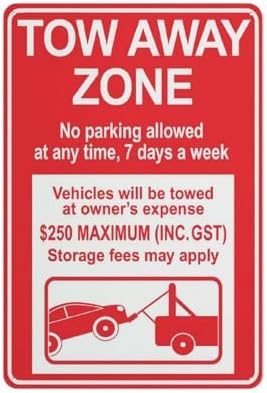 Tow Away Zone No Parking Allowed Any Time Sign 12X8 Inches Metal Aluminum Signs, Weather Resistant, Weatherproof, Indoor Or Outdoor