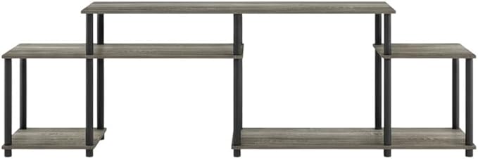 Furnifact French Oak Grey and Black Wood TV Stand for 55 Inch Televisions, Modern Design, Sturdy Construction, Stylish and Functional for Living Room