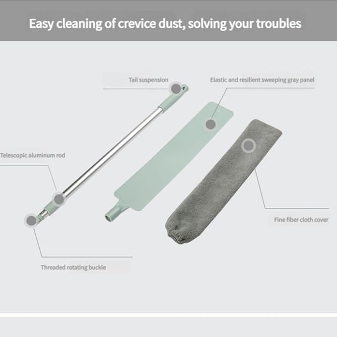 2025 New Retractable Gap Dust Cleaning Artifact, Saker Plus Mop with 3-Layer Hook 3 Microfiber Dusting Cloths Long Handle for Cleaning Under Refrigerator