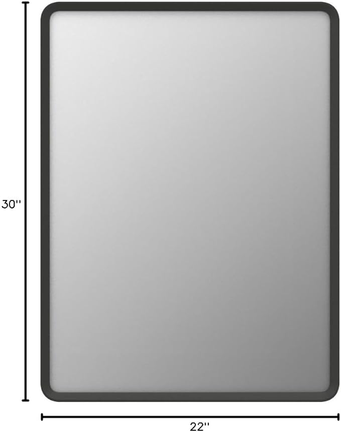 OKPAL 22X30 Inch Black Metal Framed Bathroom Mirror for Wall, Matte Black Rounded Rectangle Mirror, Black Bathroom Vanity Mirror for Farmhouse, Anti-Rust, Hangs Horizontally or Vertically