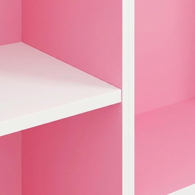 Furnifact White Pink 11-Cube Reversible Open Shelf Bookcase, Multi-Functional Storage Solution, Durable Wood Construction, Modern Design
