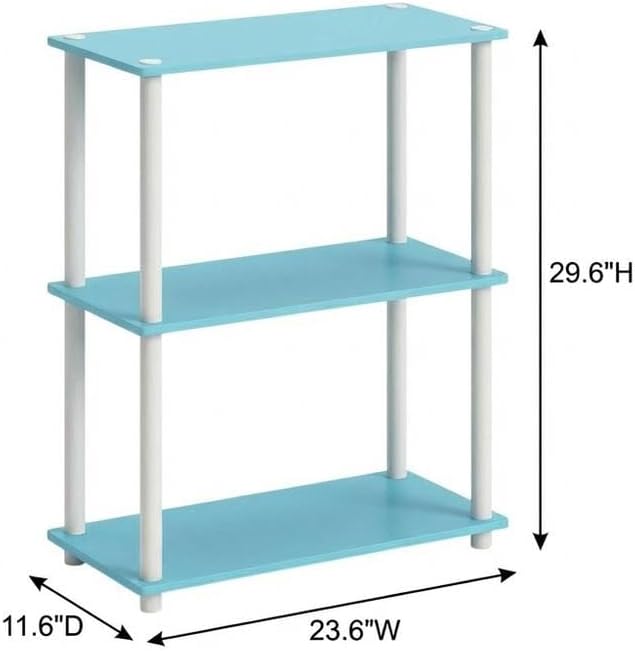 Furnifact Light Blue White Bookcase with Wooden Shelves, Elegant Storage Solution, Sturdy Construction for Living Room, Office, and Bedroom
