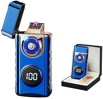 Electric Lighters Plasma Lighters Rechargeable with with LED LED Display and LED Emergency Lights Windproof USB Rechargeable Lighter Cool Lighte for Candle,Camping,Gift(Blue)