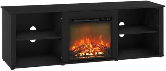 Furnifact Americano Wood TV Stand with Fireplace, 70 Inch Wide Modern Media Console with Durable Construction and Stylish Living Room Design