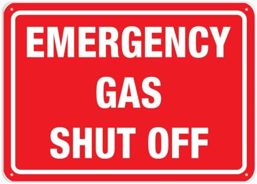 Emergency Gas Shut Off Metal Signs 12X8 Inch Rust Free Aluminum,Uv Ink Printing,Durable/Weatherproof Outdoor For Home