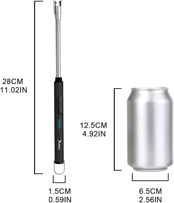 SUPRUS Electric Candle Lighter USB Type C Rechargeable Lighter Steel Shell & Hanging Hook with 360° Flexible Neck(Black, 3)
