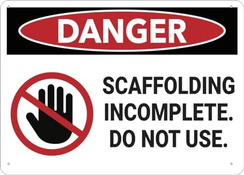 Danger Scaffolding Incomplete Do Not Use Sign Metal 12X8 Inch Rust Free Aluminum, Uv Printed, Easy To Mount Weather Resistant For Fence