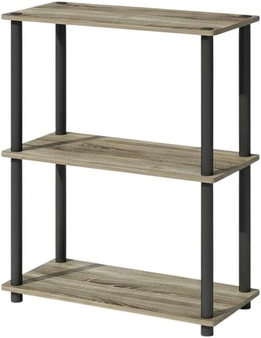 Furnifact French Oak Black Bookcase, Stylish Wood Design, Single piece Construction, Durable and Modern for Home or Office Storage