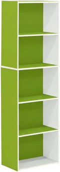 Furnifact White and Green 5-Tier Reversible Open Shelf Bookcase, Durable Construction, Stylish Modern Design for Living Room, Bedroom, Office Storage