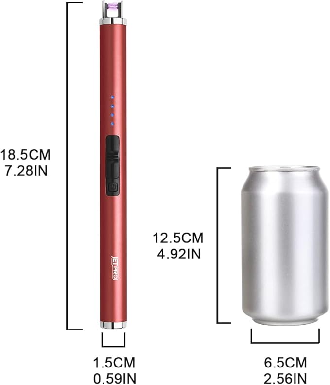 USB Rechargeable Candle Lighter Electronic Arc Lighter Windproof Flameless with Safety Button for Camping Cooking BBQ (Red)