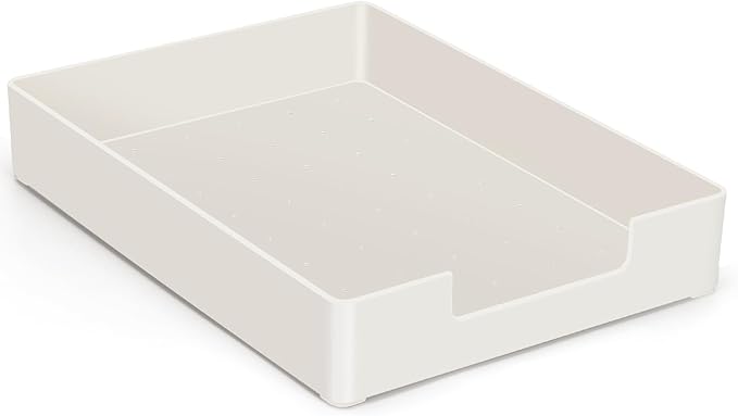 Desk Organizer Tray, 1-Pack A4 Letter-Size Tray, Plastic Printer Paper Holder, Rectangular Desktop Stackable File Holder for Office Supplies School Home, Mail Document Storage Containers (White)