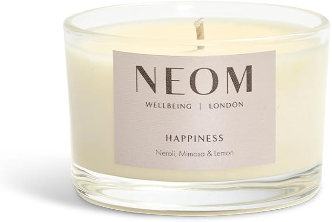 NEOM- Happiness Travel Candle, 125g | Neroli, Mimosa & Lemon | Essential Oil Candle