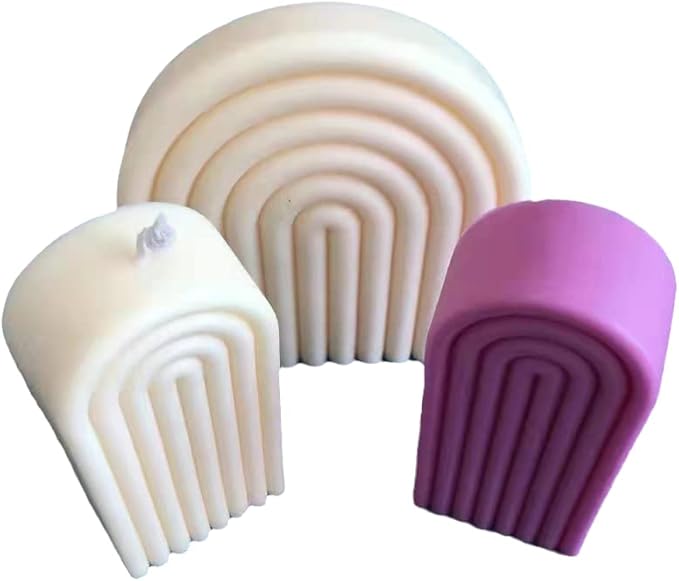 Geometric Rainbow Candle Mold, Striped U-Shaped Arch Scented Mold, Simple Lines Bridge Aromath Wax Mould for Candle Soap Wax Cake Mousse Ice Cream Making (6 Ring Long, Single-Sided)